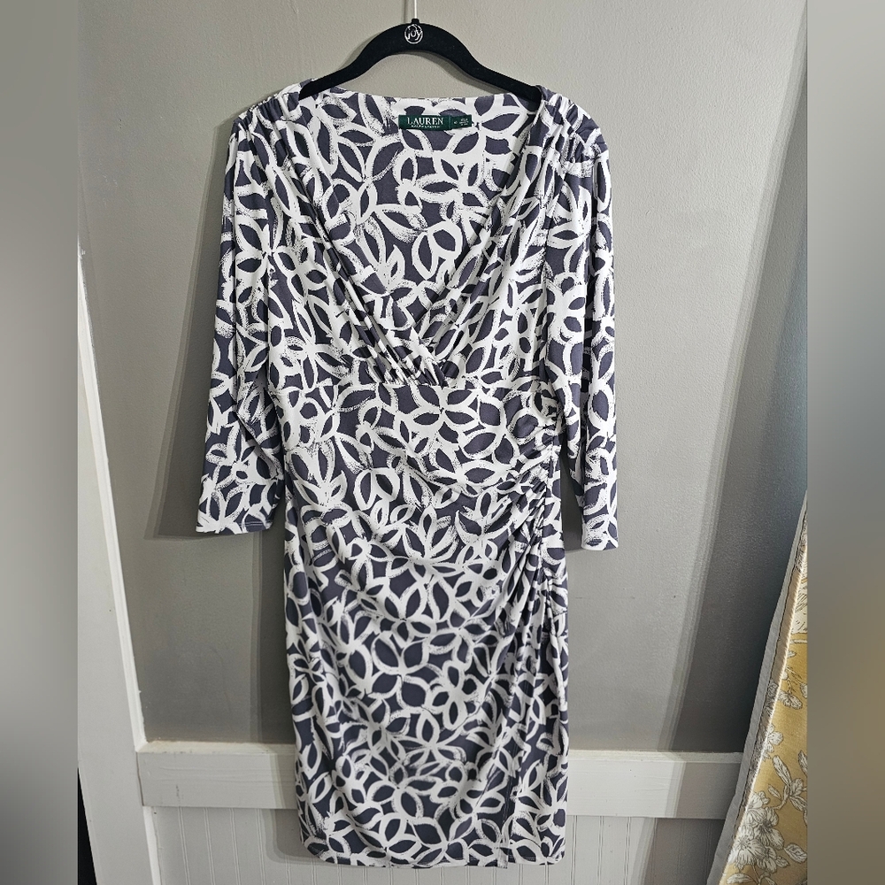 Lauren Ralph Lauren Women's Gray and White Long Sleeve Dress